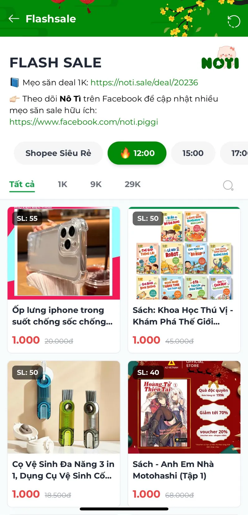 Hẹn giờ Flashsale 1k tiếp nè Sếp