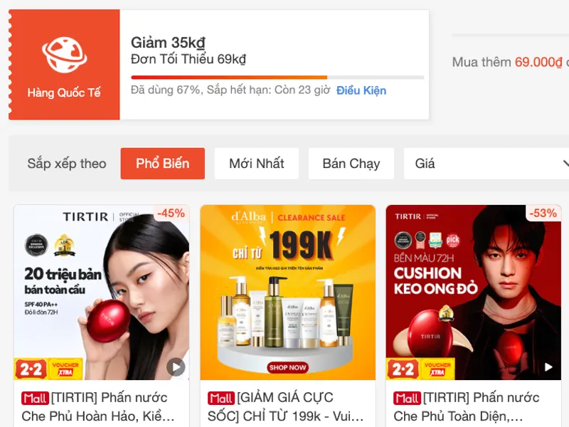 Mã giảm 35K/69K sắp hết