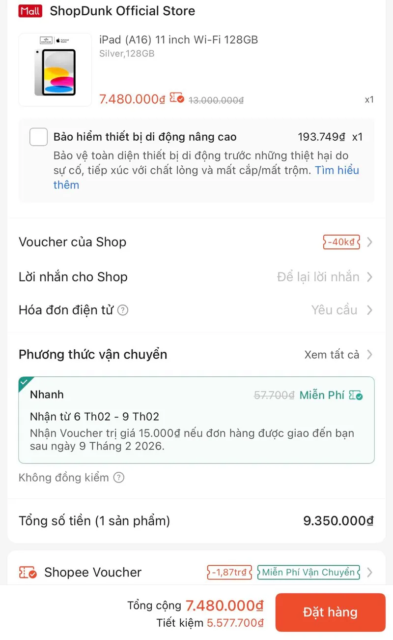 Ipad A16 chỉ 7tr480