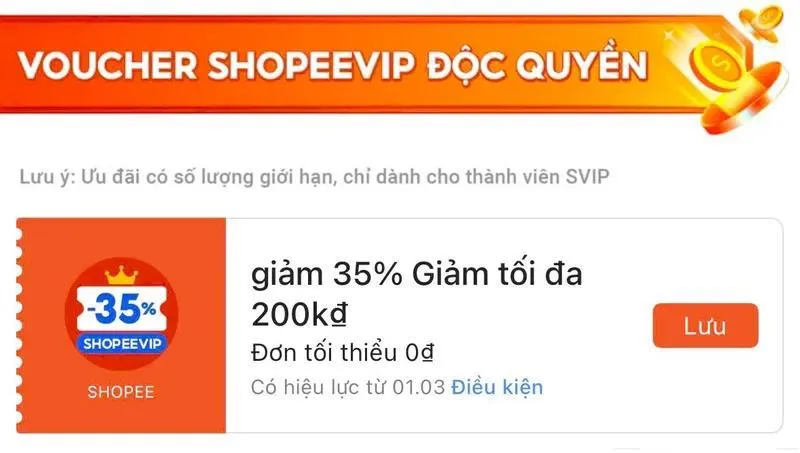 Mã Shopee VIP 35% vẫn còn