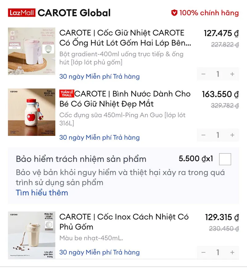 Ly giữ nhiệt Carote giảm 50% giá