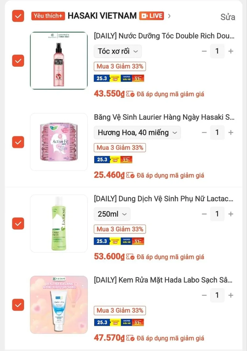 Hasaki áp được mã 33%