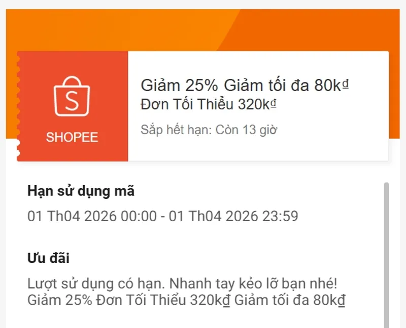 Mã giảm 80K toàn sàn Shopee