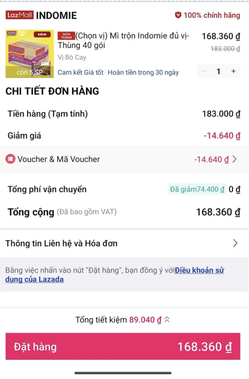 Thùng mỳ trộn chỉ 168K