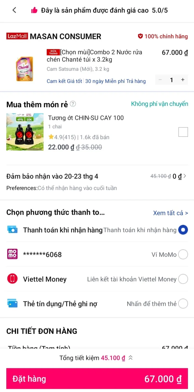 Combo 2 nước rửa chén Chanté chỉ 67K