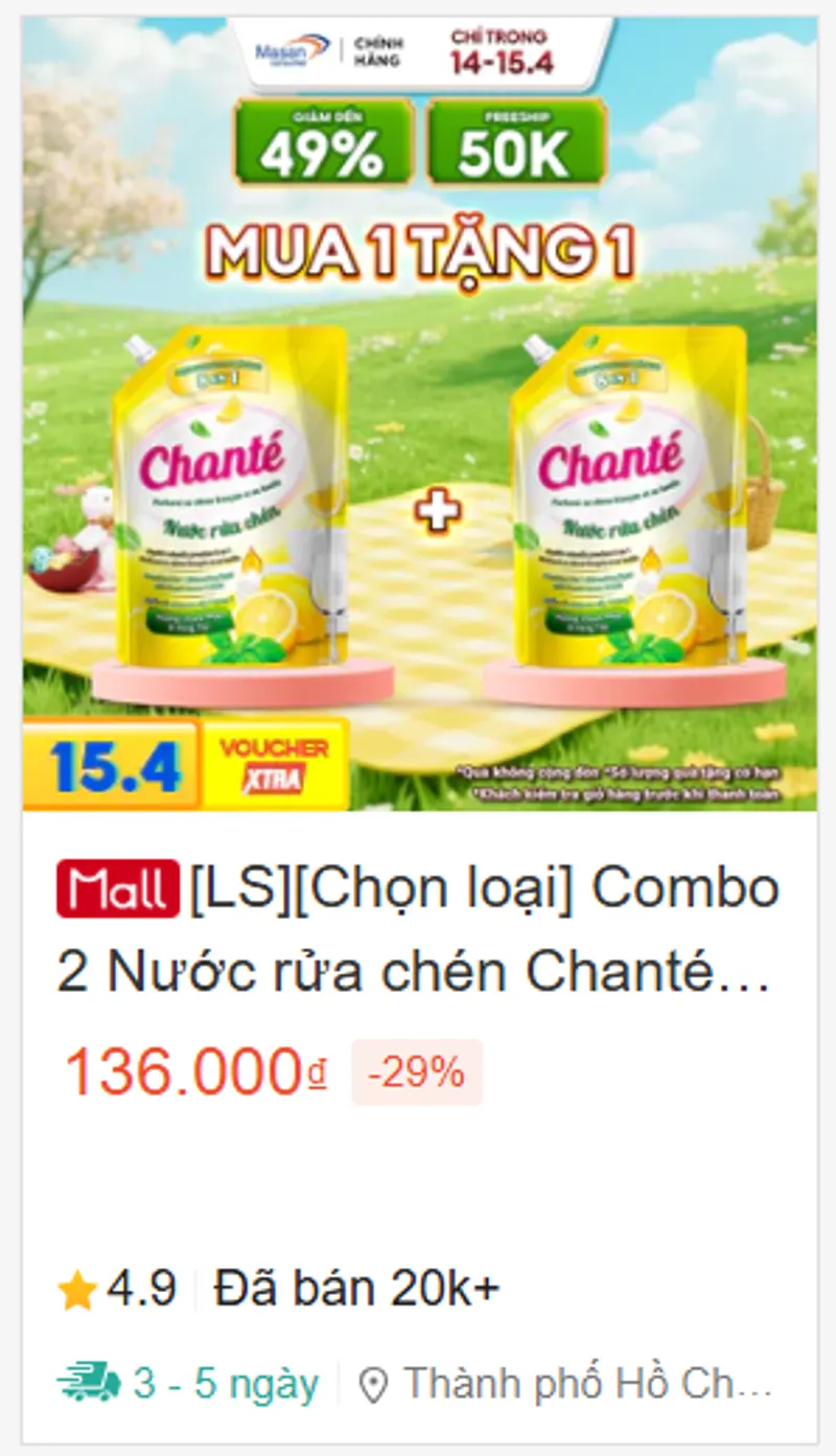 Combo 2 nước rửa chén Chanté chỉ 67K - 2