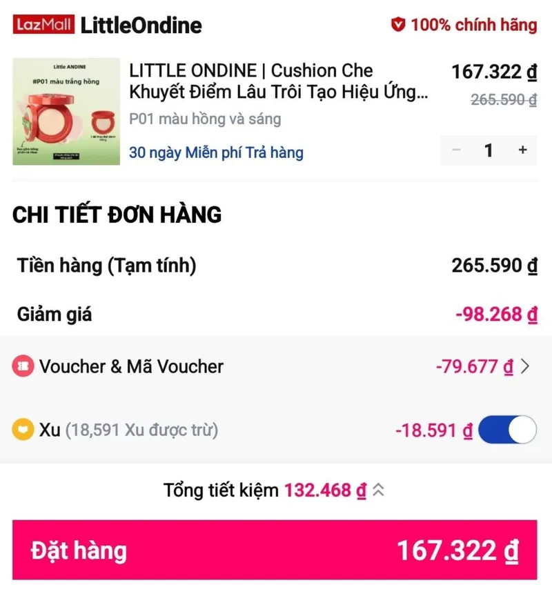 Cushion + lõi giảm 70%