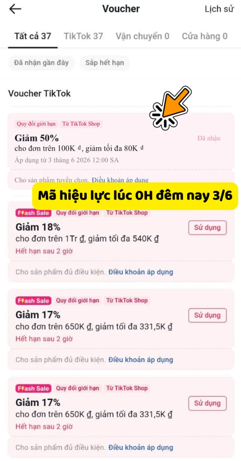 Mã 50% có hiệu lực 0H