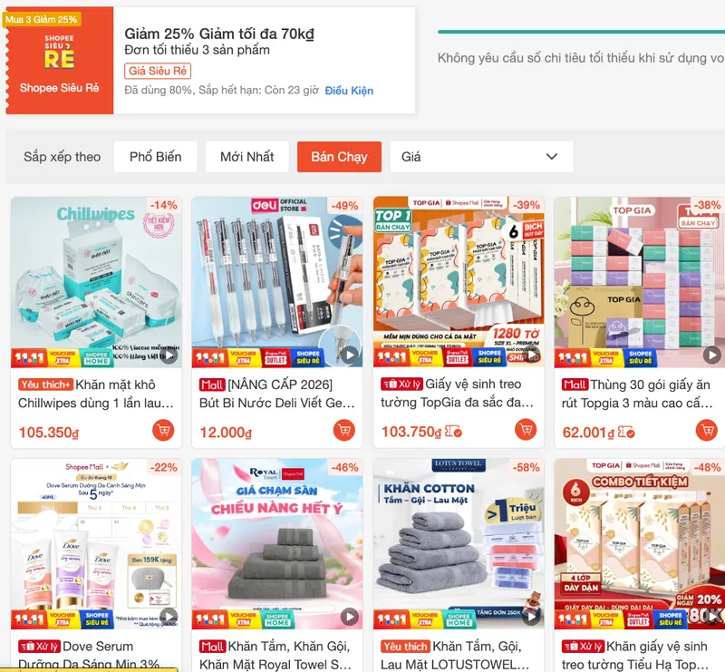 Mã 25% dễ thì mình cứ ưu tiên trước thôi sếp ơi!! Mã này mua sốt ướp thịt, gia vị, gạo, đồ ăn vặt,.....