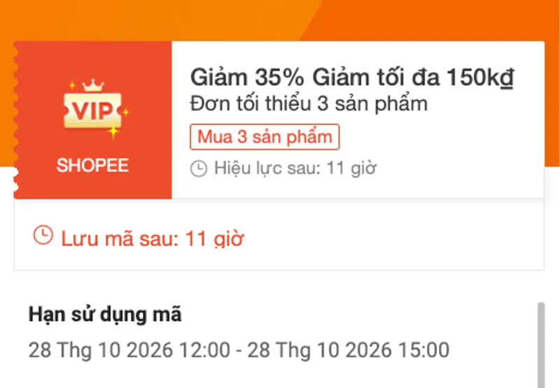12H trưa ngày 28/10, cuộc chiến của giới VIP sẽ bắt đầu với mã 35%! Mã này hết lượt rất nhanh và lọc...