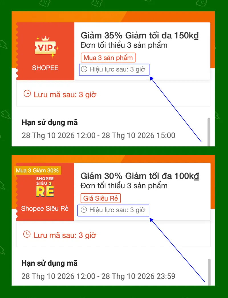 Đúng 12H Shopee lên mã ShopeeVip 35% tối đa 150K, 30% tối đa 100K khi mua 3 sản phẩm. Ôn lại bài cũ ...