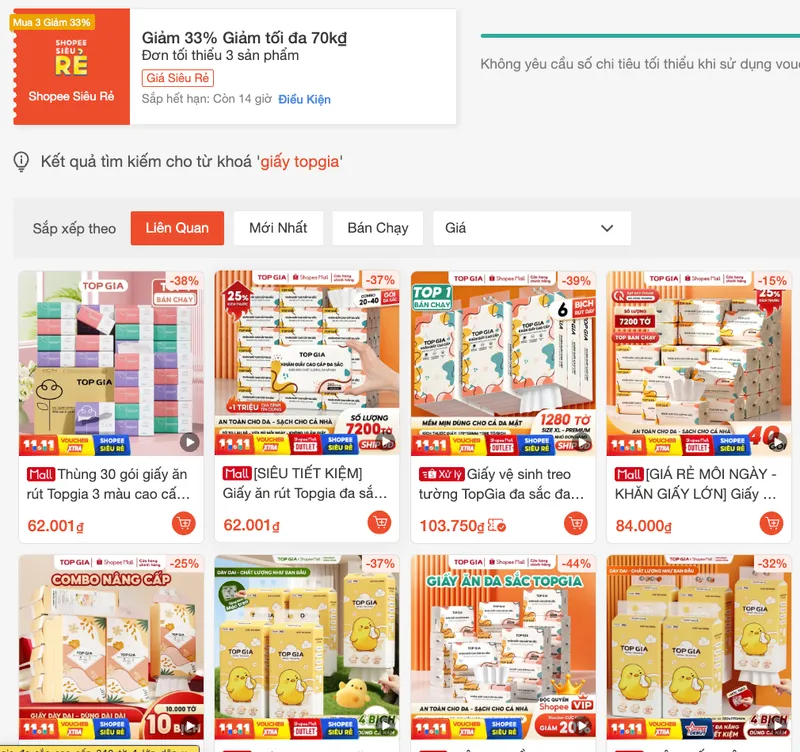 Sếp nào đang cần mua các deal bách hoá, giấy Topgia thì không thể bỏ qua mã 33%! Mã ngon dễ săn mà đ...
