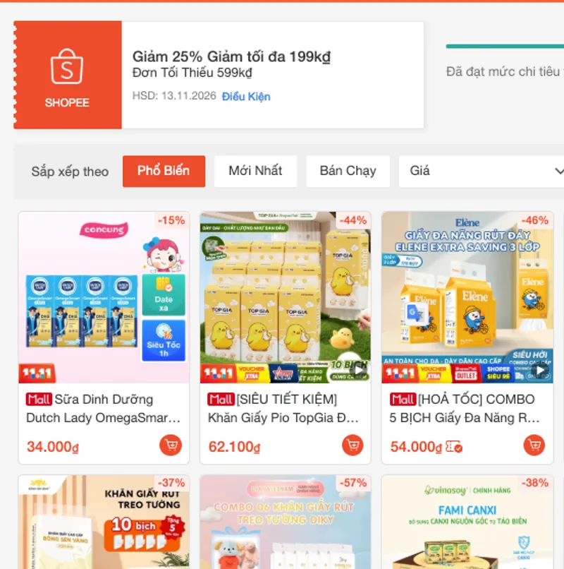 HOT - Mã Shopee giảm 25% tối đa 199K đơn 599K áp gần toàn sàn SIEUSALE1111SP Mã dùng được luôn các S...