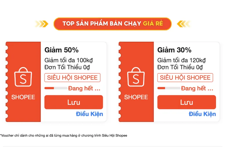 Mã SHopee Siêu hội giảm 50% Vào dùng ngay - Mã có lọc tài khoản 🎁 Voucher giảm 50% tối đa 100K đơn ...