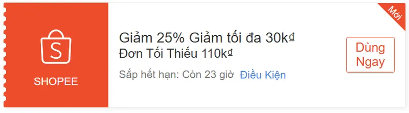 Mã 25% tối đa 30K/110K. Mã áp gần toàn sàn, kinh phí hơi eo hẹp các Sếp thông cảm nha! ZALOV10R8N2S1...