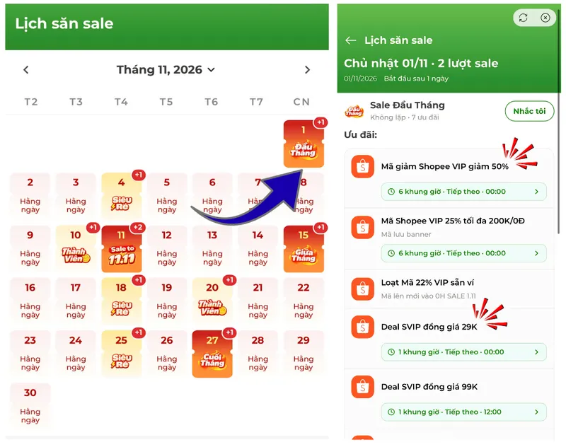 💥 0H ngày mai - 1/11 shopee sẽ lên mới mã 50%, deal SVIP cùng loạt mã sẵn ví khác để khởi động sale...