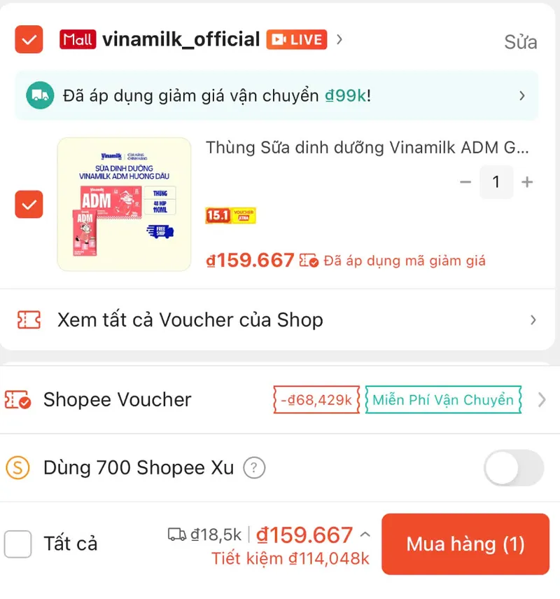 List deal Vinamilk áp mã 30%!
