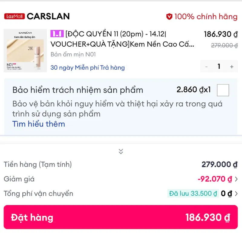 Kem nền Carslan chỉ 186K