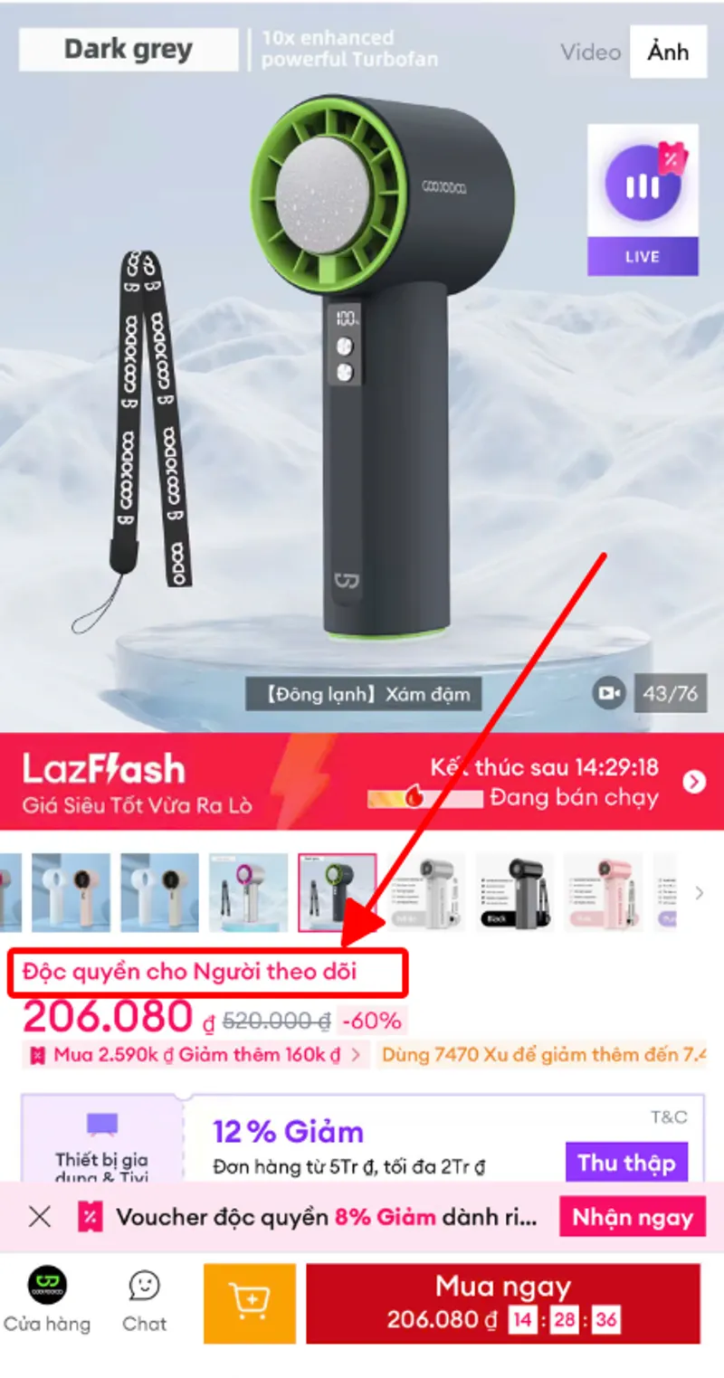 Quạt Goojodoq sò lạnh về 206K