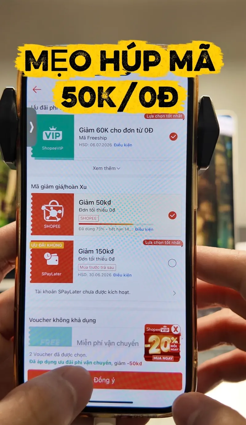 🔥Mã 50K/0₫ Shopee lúc 0H